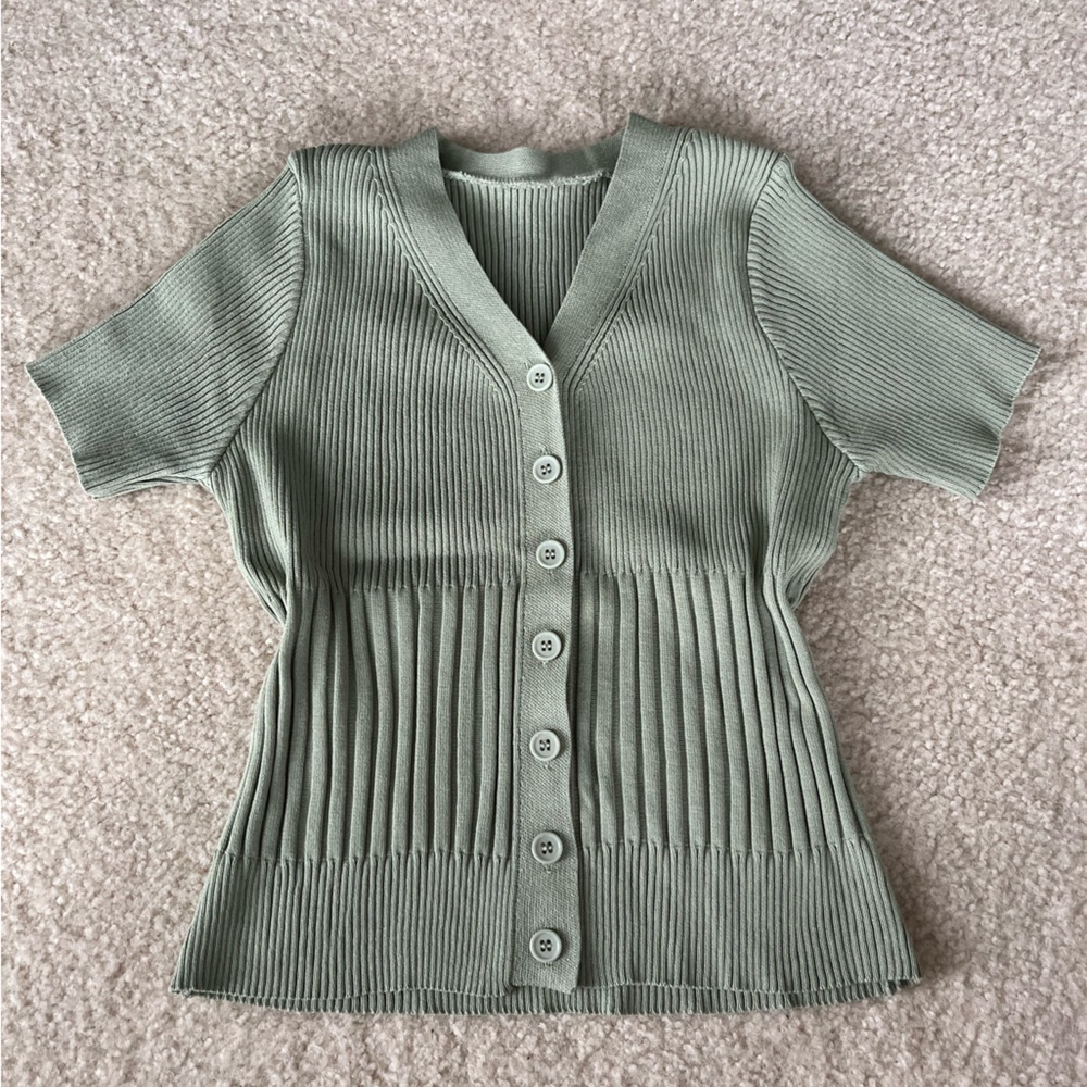 Front Button, Rib-Knit Tee, Y2K, Coquette